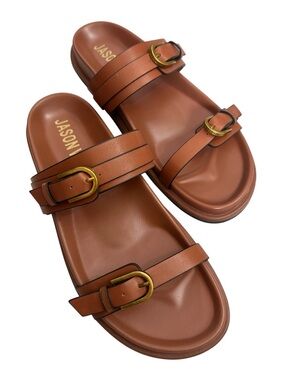 Jason Wu Cognac Rhonda Double Buckle Slide Sandals sz 8